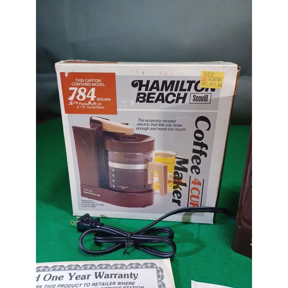 Vintage HAMILTON BEACH Mini Drip Coffee Maker 4 Cup #784 Brown TESTED Works